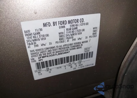 2020 Ford Edge Se from USA, damaged, VIN 2FMPK3G97LBB54847